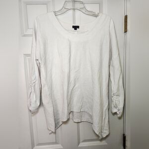 Coco & Carmen 3/4 Pucker Sleeve Shirt Off White Womens S/M 100% Cotton